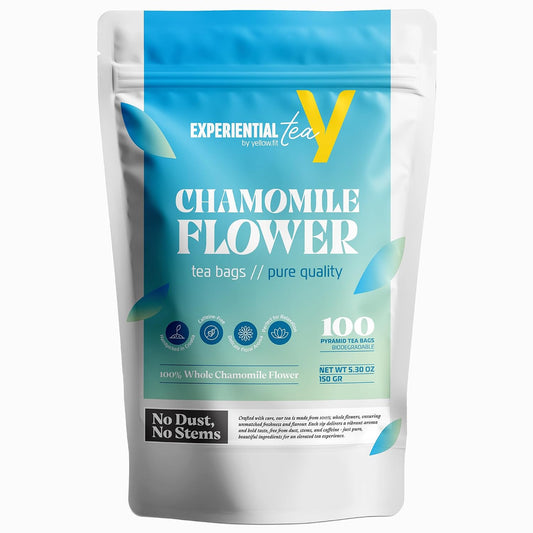 Yellow.fit Chamomile Herbal Tea Bags – 1500mg Loose Leaf Tea Bags, Caffeine-Free Herbal Tea Made with Whole Chamomile Flowers, Plant-Based Tea Bags, 100 Count