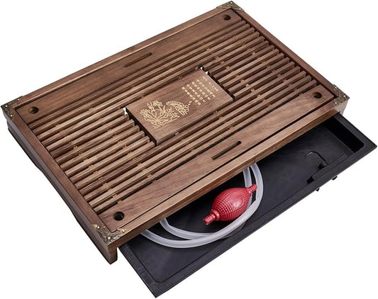 17inch Gungfu Tea Tray Large Wooden Tea Trays with Drainage Water Storage Chassis for Home/Office Kungfu Tea Set Tray (Brown A)