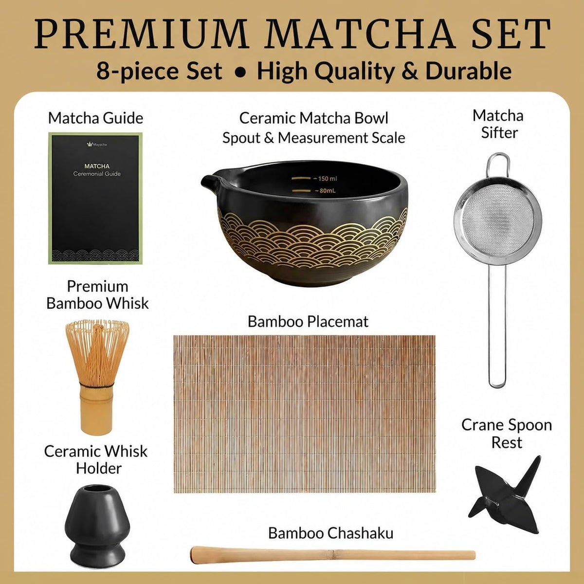 MAYATCHA Matcha Set Kit – Japanese Matcha Bowl with Spout & Measurement Marks