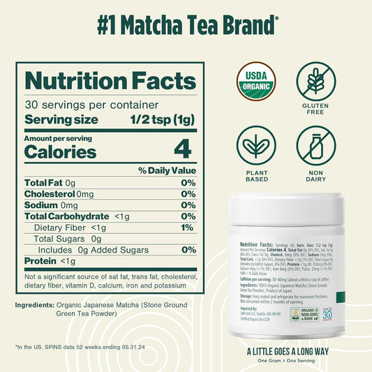 Jade Leaf Ceremonial Grade Matcha Powder, 30g / 1.06oz Tin | Teahouse Edition - Ideal for Matcha Lattes or Tea Ceremonies! - Authentic Japanese Matcha Green Tea Powder - USDA Organic