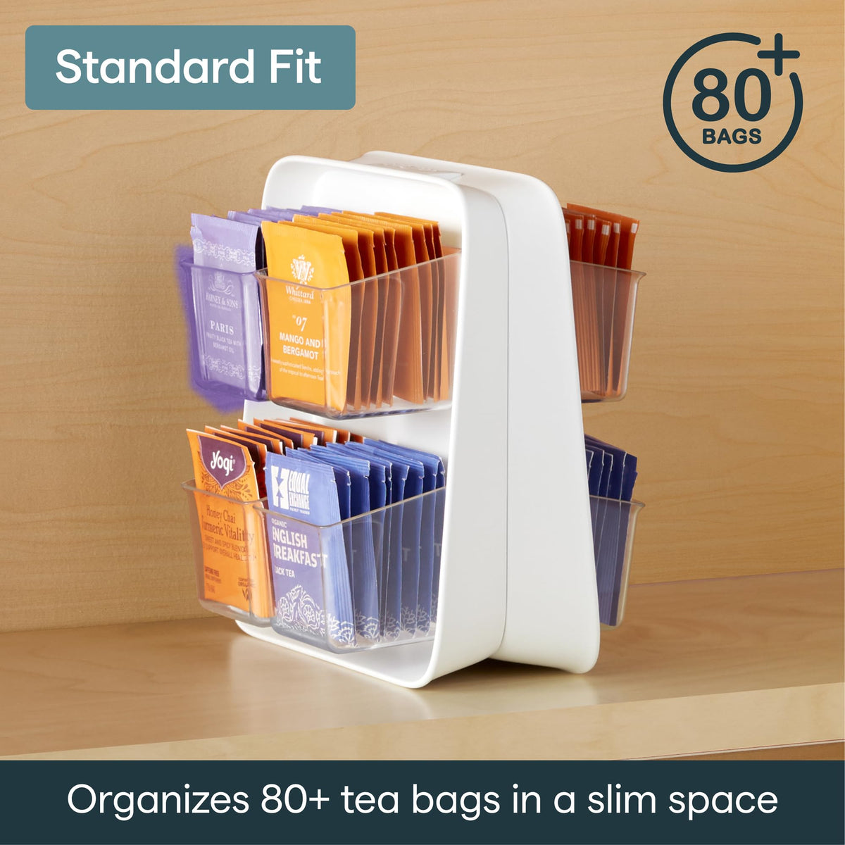 YouCopia SipStation 80 Tea Bag Organizer, Cabinet to Counter Tea Bag Caddy