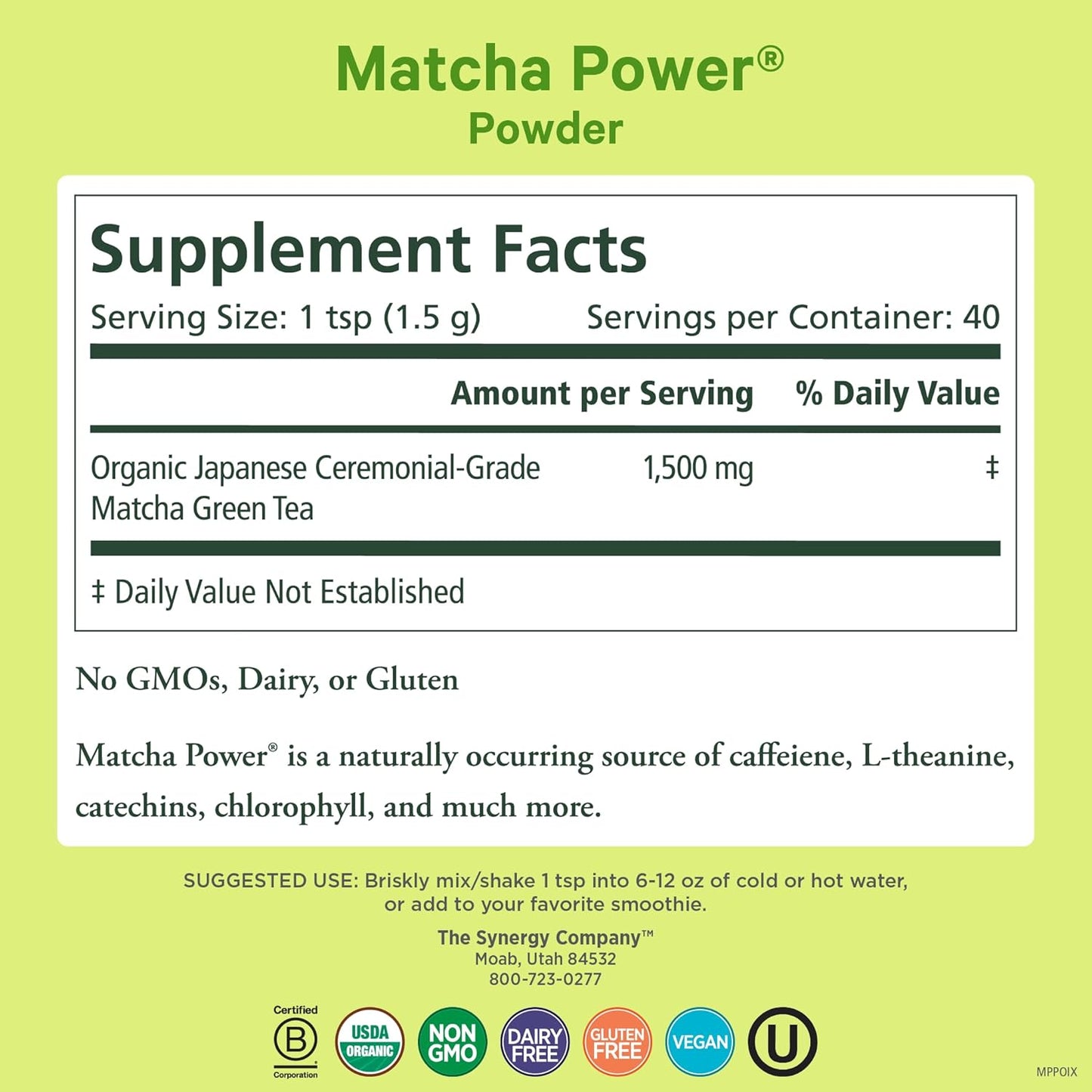 PURE SYNERGY Matcha Power | Organic Matcha Powder | Ceremonial Grade Japanese Green Tea Powder | For Enhanced Energy & Alertness (2.1 oz)