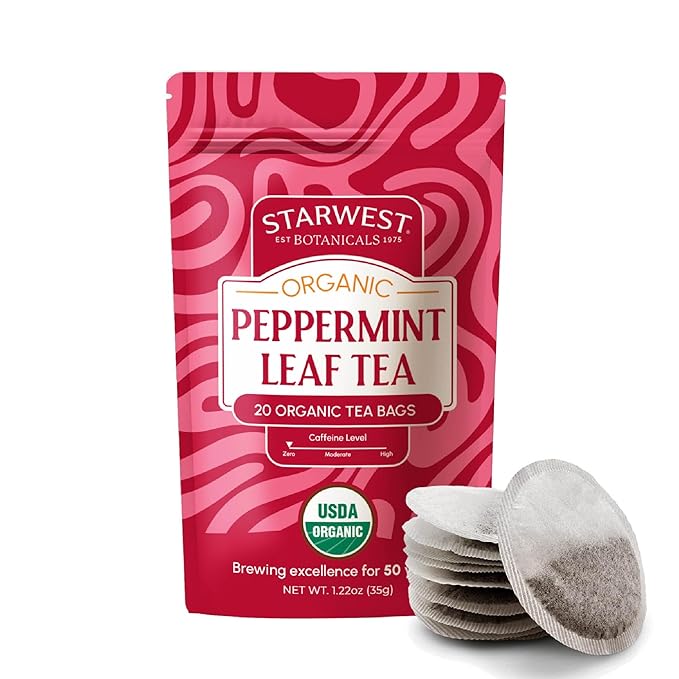 Starwest Botanicals Organic Peppermint Leaf Tea - Caffeine Free Herbal Tea, Supports Digestion, USDA
