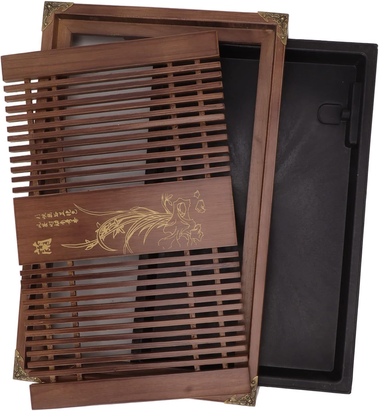 Kungfu Tea Tray Chinese Gongfu Tea Tray Drainage Water Storage Wood Tea Table with Drain Pipe (Light )