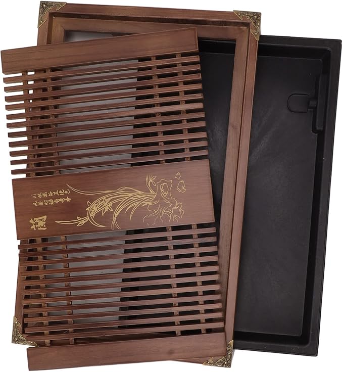 Kungfu Tea Tray Chinese Gongfu Tea Tray Drainage Water Storage Wood Tea Table with Drain Pipe (Light