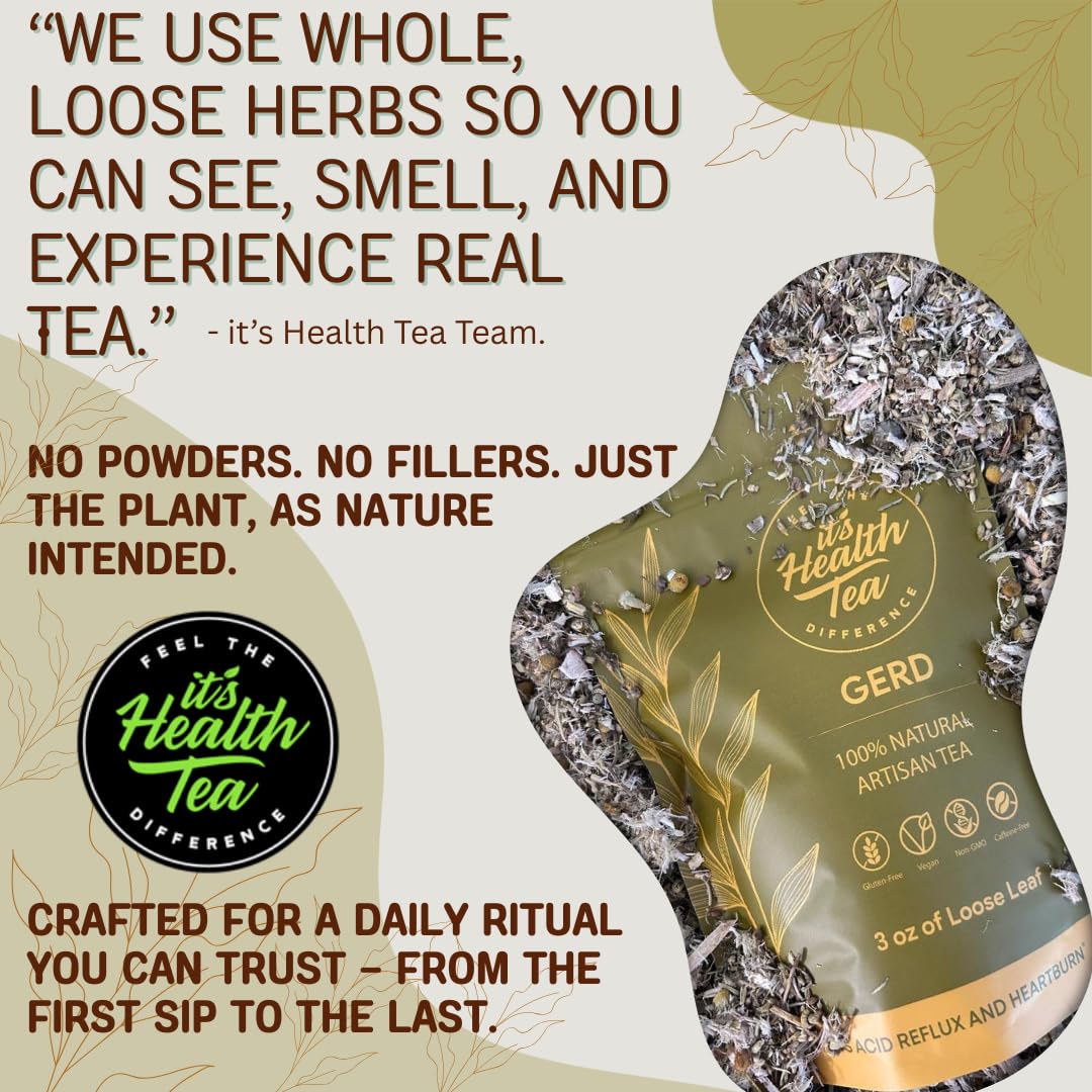 GERD Relief Herbal Tea: 8-Digestive Herb Blend, Natural Acid Reflux & Heartburn Aid, Pre/Post Meal Support, 3oz with 35 Bags