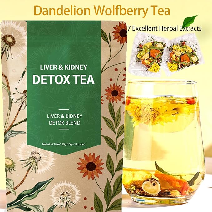 Liver & Kidney Detox Tea - Dandelion Wolfberry Tea, 7 Herbal Ingredients Blend, Goji Berry Chrysanthemum Chinese Cassia Seed Kidney Cleanse (2)