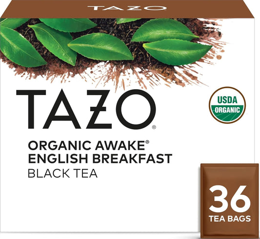 TAZO Organic Awake English Breakfast Black Tea Bags 36 Count - High Caffeine Morning Tea with Bold Malty Flavor, Non-GMO Certified Organic Black Tea Bags for Energy