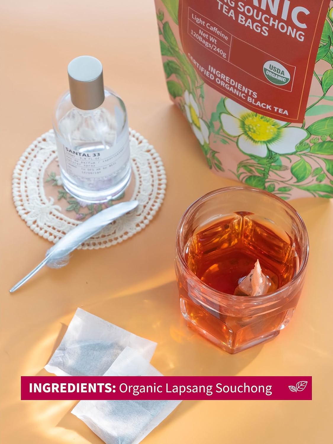 HYNTMYT Organic Lapsang Souchong Tea Bags, USDA Organic Lapsang Souchong Smoked Tea, Smoky Flavor, Lower Caffeine, 120 Count