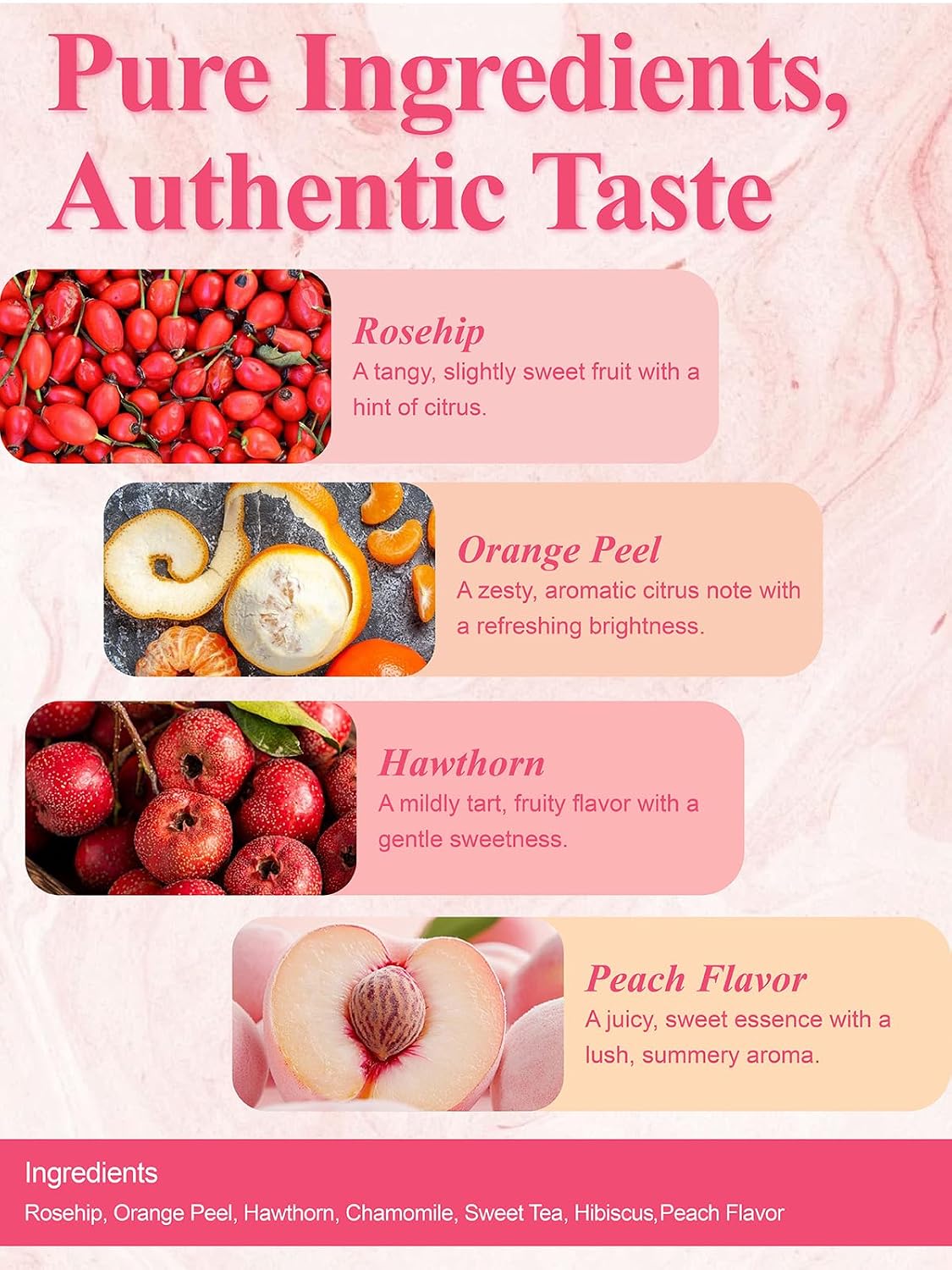 LOOMICA Peach Herbal Tea, Caffeine-Free, Peach Tea Bags with Rosehip, Hibiscus, Chamomile &amp; Orange Peel, Naturally Balanced Sweet &amp; Tangy, Refreshing Fruity Herbal Blend, No Artificial Sugar, 20 Counts