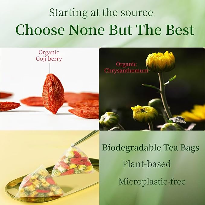 Eastrue Organic Goji Berry & Chrysanthemum Herbal Tea,50 Tea Bags,Stress Relief & Better Sleep,Non-GMO,Caffeine-Free