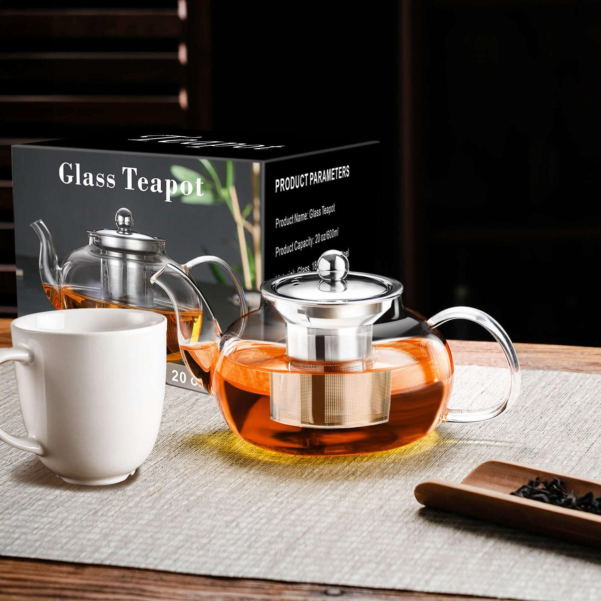 PARACITY Tea Pot for Stove, 20 oz Stovetop Clear Glass Teapot with Infuser