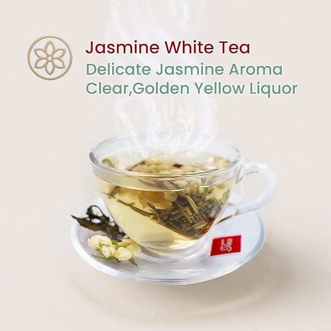 ADMIRINGAZELAND Jasmine White Tea Bags, Fujian White Peony Tea & Jasmine Flowers Blend,Chinese Tea Gift Set, 30CT (2.1OZ)