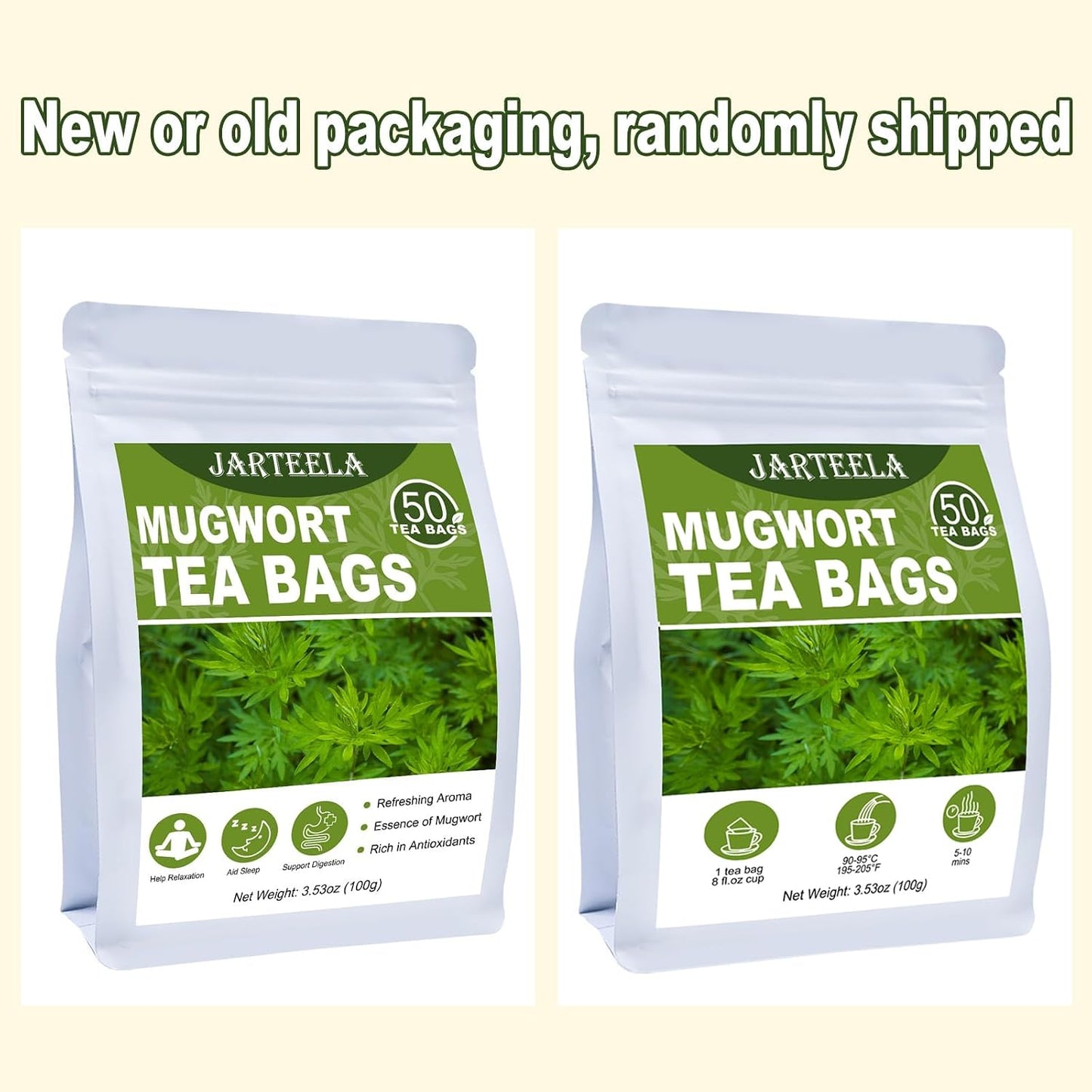 Jarteela - Mugwort Tea Bags, 50 Count, Dried Mugwort Herb Teabags | 100% pure mugwort herb, caffeine-free and Non-GMO. Earthy and smooth, ideal for daily hot or iced artemisia tea.