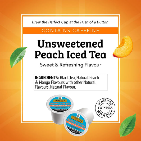 Twinings Brew Over Ice Unsweetened Peach Blk Iced Tea K-Cups 12 CT (6 Pack) | Refreshing Peach Black Tea, Naturally Caffeinated, 72 Keurig K-Cup Pods for Single Serve Brewers, Fresh Iced Tea in Seconds