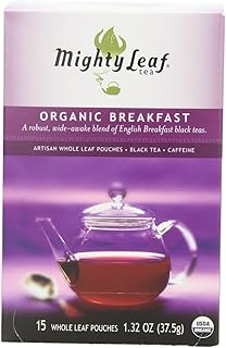 Mighty Leaf Organic Breakfast Black Tea – 45 Count (3 Packs of 15) Silken Pouches – Premium Whole Leaf Caffeinated Tea – Bold English Breakfast Blend for Hot or Iced Brewing