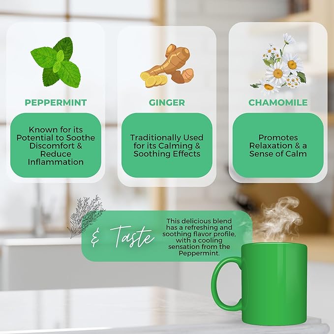 Tension and Relief Loose Leaf Tea w/ Peppermint, Ginger, Chamomile, Organic Herbal Tea, 2 oz (57 gram), Decaf, Vegan, Healthy, Zero Caffeine, Organic