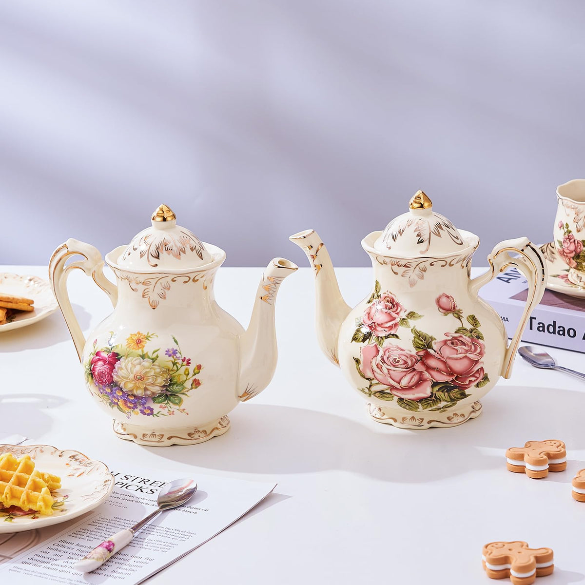 YOLIFE Small Pink Rose Teapot, 25 OZ / 2 Cup Vintage Porcelain Tea Pot