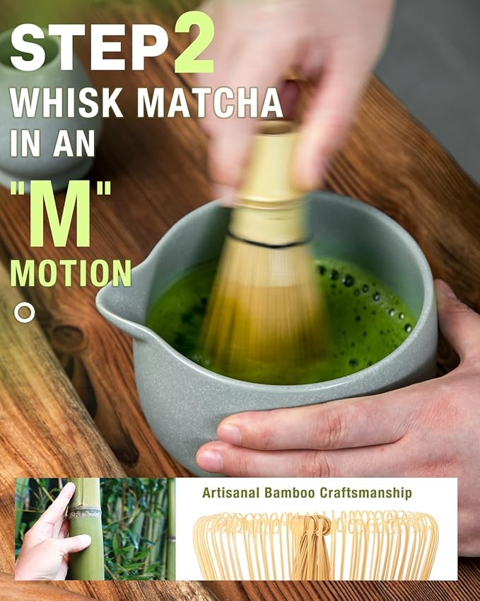 20OZ Matcha Whisk Set - 5PCS Chasen Set Includes Matcha Bowl with Spout, Bamboo Whisk with Ceramic Holder, Macha Scoop and Sifter
