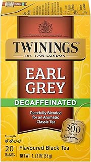 Twinings Decaffeinated Earl Grey Black Tea Individually Wrapped Bags, 20 Count (Pack of 1), Flavoured with Citrus and Bergamot, Enjoy Hot or Iced, 20 Teabags