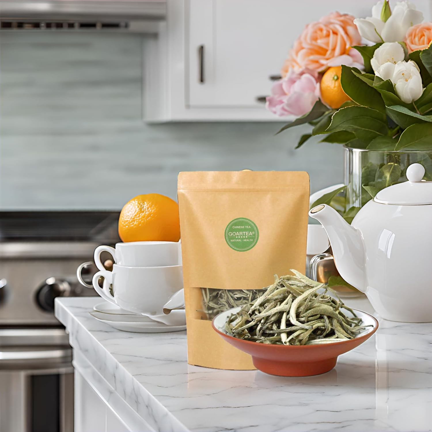 GOARTEA 50g / 1.76oz Supreme Silver Needle White Tea - Baihao Yinzhen Chinese Silver Tips Loose Leaf White Tea
