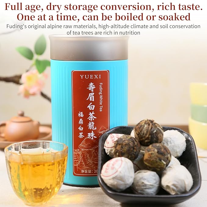 Yuexi Shou Mei White Tea Dragon Pearls Tea Fuding White Tea Chinese Tea White Bai Cha Long Zhu 白茶 寿眉龙珠 老白茶 福鼎白茶 中国茶 7.05oz/200g