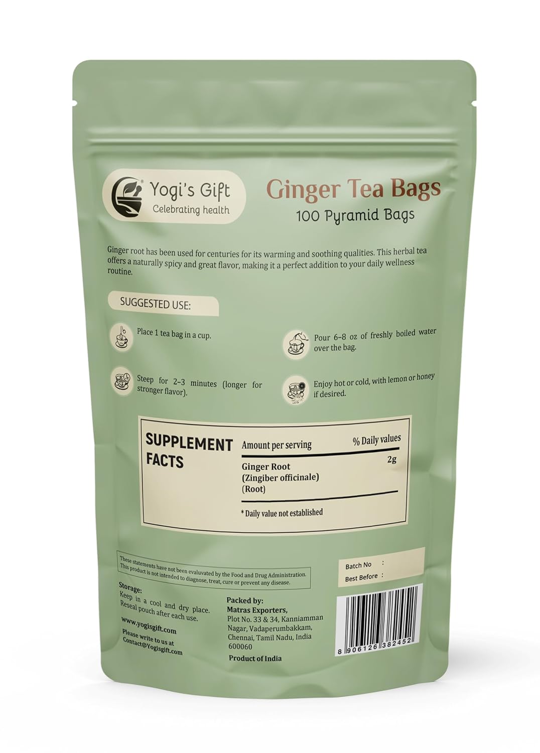 Yogi's Gift® Ginger Tea Bags | 100 Pyramid Tea Bags | Herbal Tea