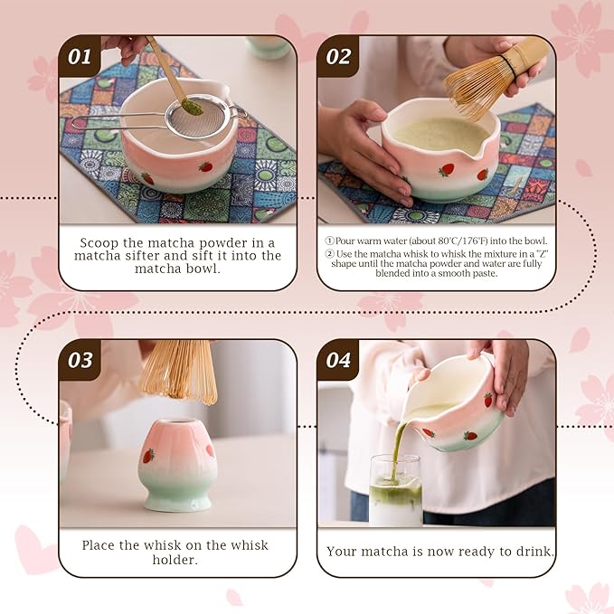 7 Pcs Matcha Whisk Set Elegant Petal Shaped Matcha Bowl Design, Ideal for Matcha Lover, Matcha Kit That Perfect for Home Gatherings And Social Sharing, Microwave And Dishwasher Safe
