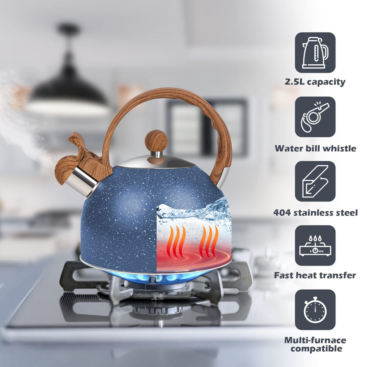 Awvlvwa Whistling Tea Kettle for Stovetop, 2.6 Quart Stainless Steel Water Teapot Boilers for Stovetops, Induction Stone