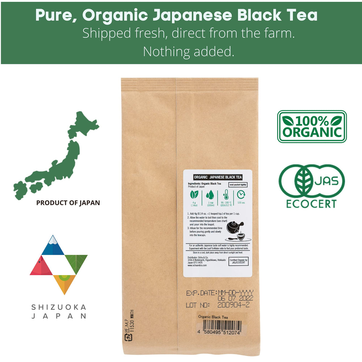 Ocha & Co. Organic Black Tea – Japanese First Harvest Japanese Loose Leaf - Benifuuki Cultivar with Zero Bitterness – Smooth