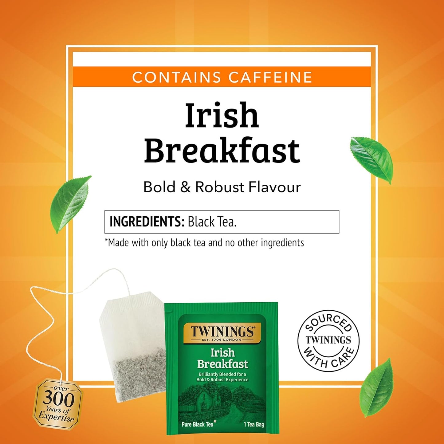 Twinings Irish Breakfast Black Caffeinated Tea Bags, 20 CT Box (6 Pack) | Our Strongest Black Tea, Rich and Bold, Naturally Caffeinated, 120 Foil Lined Individually Wrapped Bags, Enjoy Hot or Iced