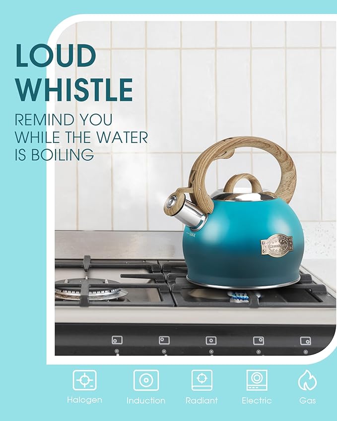 Tea Kettle, Whistling Stovetop Teapot Food Grade Stainless Steel Tea Kettles for Stove Top with Anti-hot Ergonomic Handle,Kettle Spout for Tea