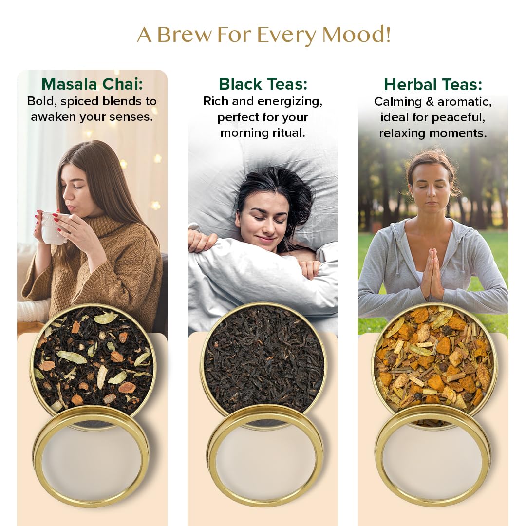 VAHDAM, GLOW - Assorted Mothers Day Gift Set for Mom from Son, Daughter (6 Loose Leaf Tea) Tin Caddy Presentation Box | Gluten Free, Non GMO | Mothers Day Gifts for Mom/Grandma