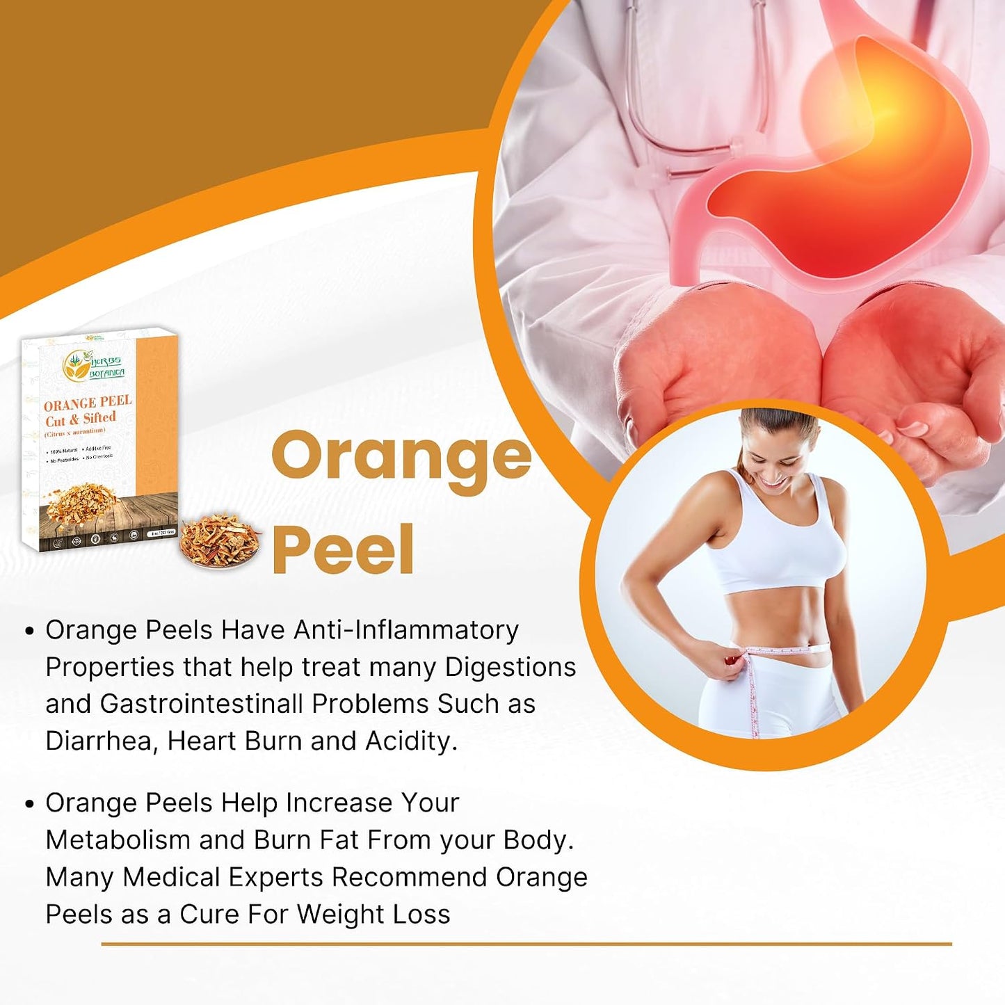 Herbs Botanica Dried Orange Peel Organic Cut &amp; Sifted Naural Orange Zest for Herbal Tea Culinary Delights and Wellness Vegan, Non GMO &amp; Gluten Free 8 oz