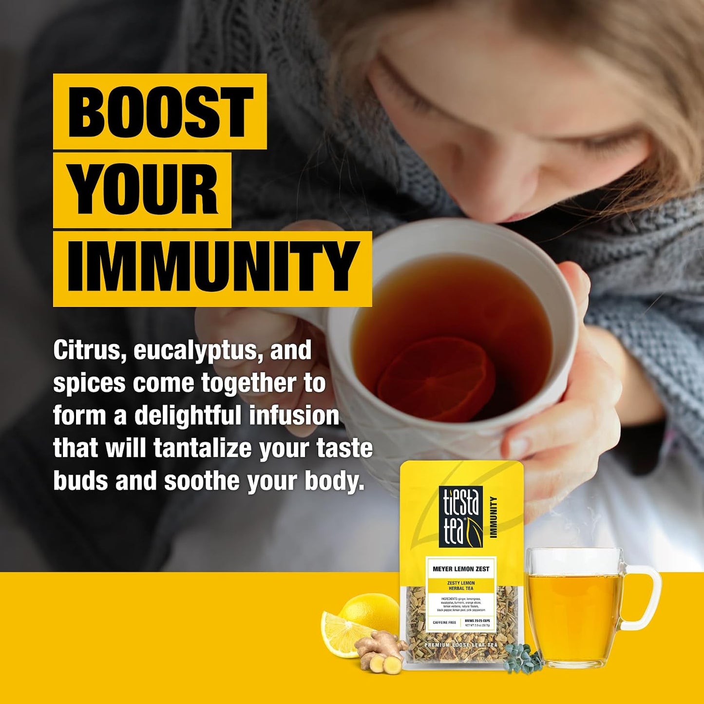 Tiesta Tea - Meyer Lemon Zest, Loose Leaf, Zesty Lemon Herbal Tea | Premium Caffeine-Free Blend, Makes Hot or Iced &amp; Up to 25 Cups, 2oz Resealable Pouch