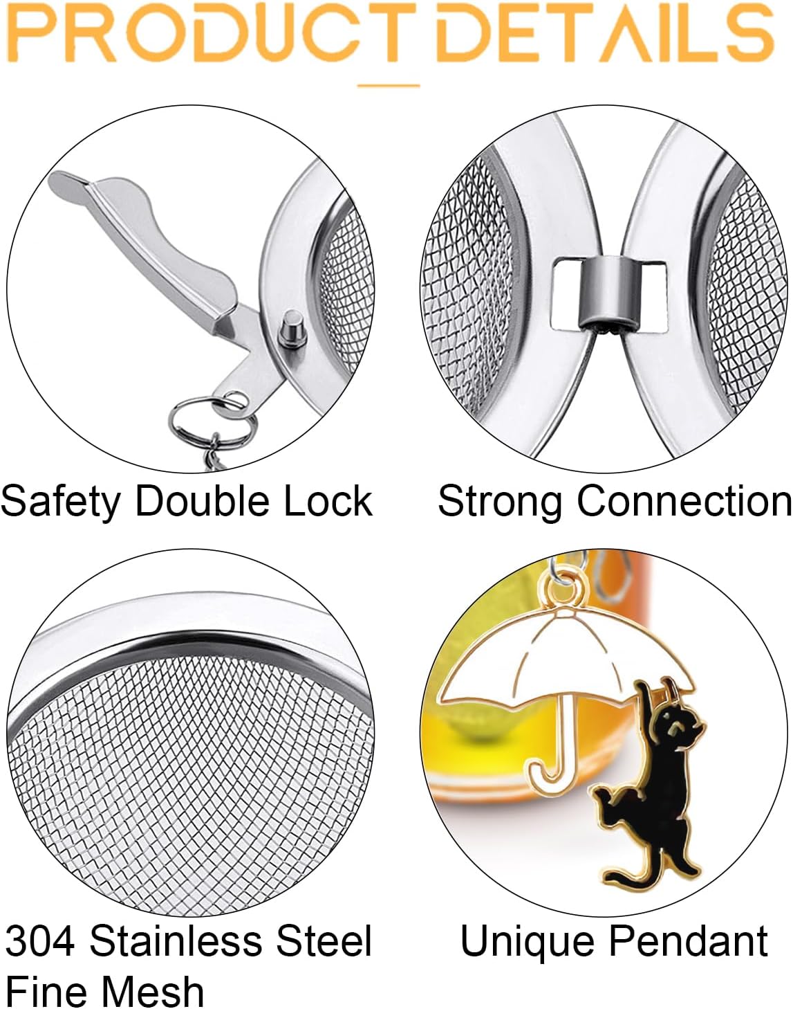 Tea Infuser 2Pack with Cat Charm -TeaSanavie Loose Leaf Tea Ball &amp; Strainer, Premium 304 Stainless Steel Fine Mesh Tea Steeper, Cute &amp; Functional Gift for Tea Lovers