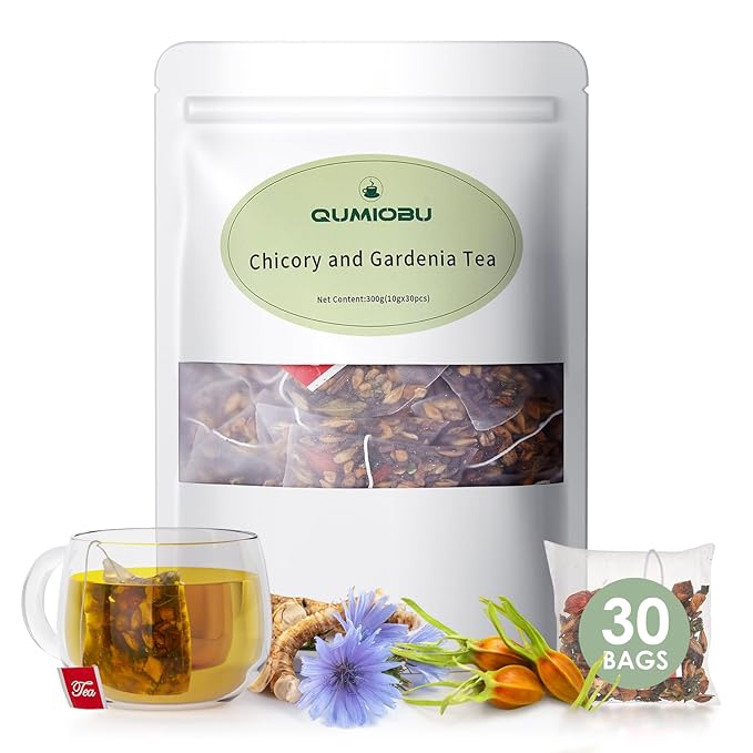 Chicory and Gardenia Tea, Burdock Root Tea, Liver and Kidney Detox, Eight Organic Herbal Ingredients, Including Chicory Root, Dandelion Root, and More, Chinese Herbal Tea Bags (30 Bags)