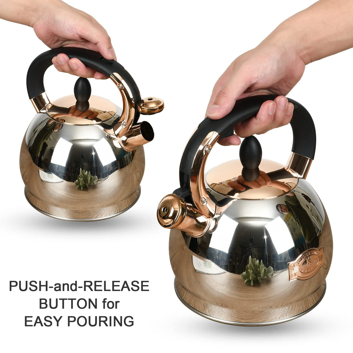 LUXGRACE Stainless Steel Whistling Tea Kettle with Metal Capsulated Bottom for Quick Heat Distribution 2.8 Quart