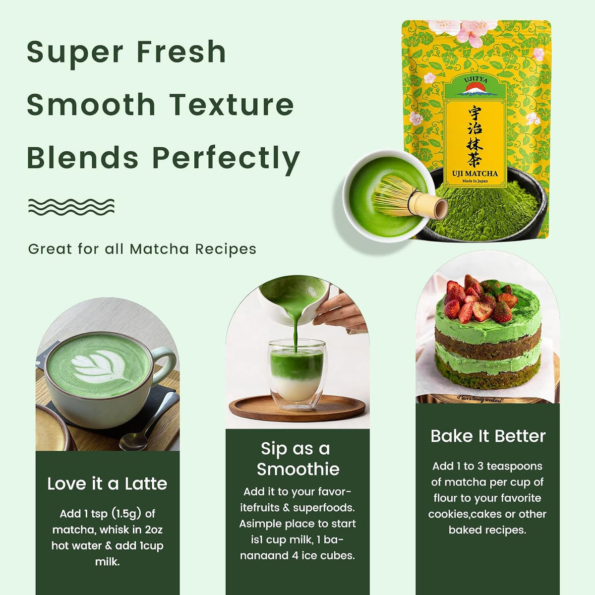 Ceremonial Grade Uji Matcha Powder - Stone-Ground from Kyoto Japan, Umami-Rich for Tea Ceremony Vibrant Green (1.06oz/30g) Zero Sugar Vegan 0 Calories