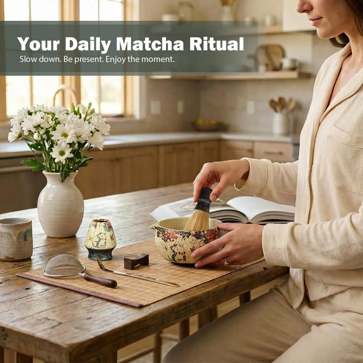 Matcha Set, 7-Piece Matcha Whisk Set with Bowl &amp; 100-Prong Whisk