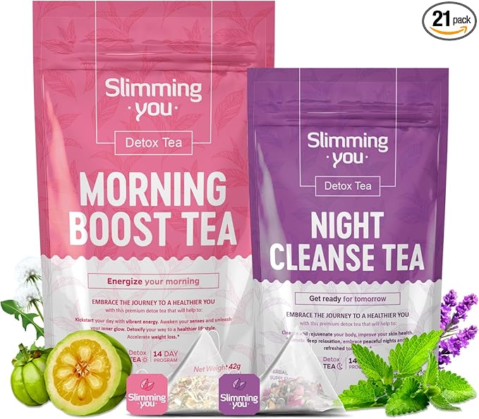 TAOISTEA 14 Day Detox Tea for Weight Loss, Body Cleanse, Metabolism Boost - Morning Boost and Night Cleanse Teas