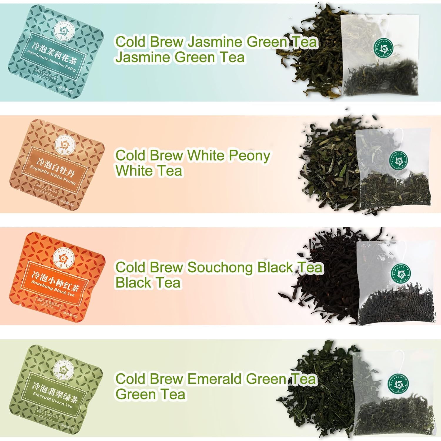 Rinatea Premium Cold Brew Tea Bags - 4 Flavor Variety Pack | 100% Natural Loose Leaf Tea | Perfect Iced Tea Gift Set for Refreshing & Delicious Taste（20 counts)