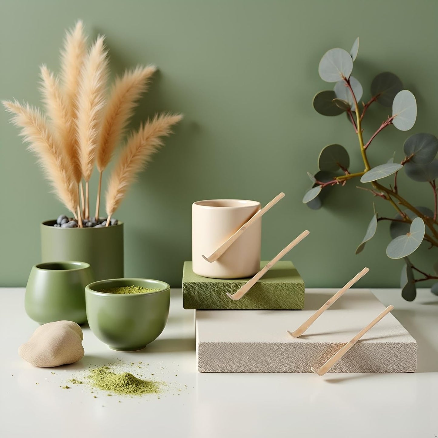 4Pcs Matcha Scoop Bamboo, Bamboo Matcha Scoop Japanese Chashaku Hooked Green Tea Spoon Tea Ceremony Utensils for Tea Lover, Tea Scoops, Coffee, Tea and Espresso 18cm