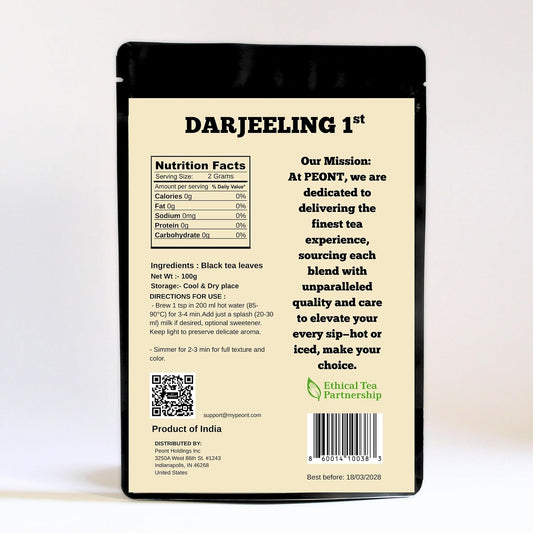 Peont First Flush Single Estate Darjeeling Black Tea, 100g,Crisp with Citrus, Floral &amp; Peach Notes, Premium Loose Leaf