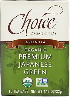 Choice Organic Teas Premium Japanese Green Tea - 16 Tea Bags - Case of 6 - 95%+ Organic -