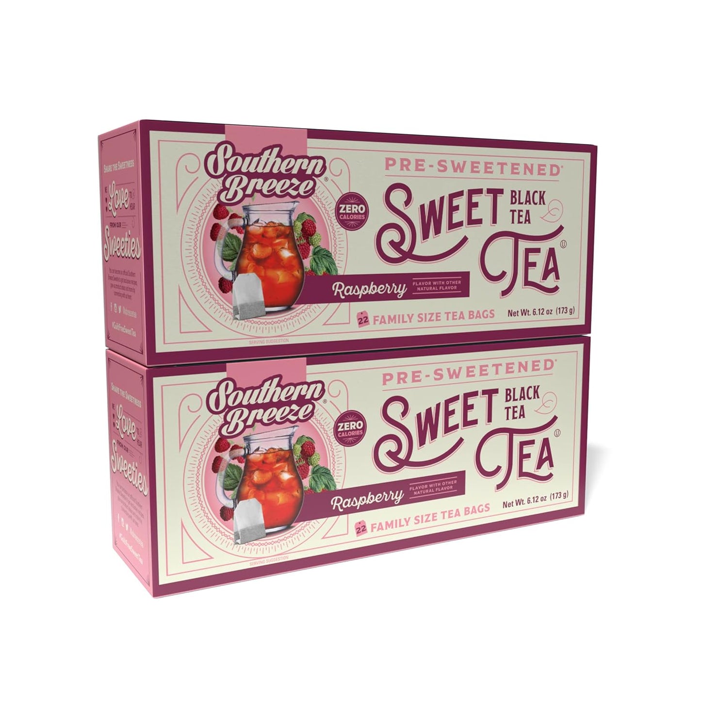 Southern Breeze Raspberry Family Size Tea Bags, 22 Ct (Pack of 2) | Southern-Style Sweet Tea | By the Pitcher | Zero Sugar | Zero Carbs | Hot Brew Ready | Perfect for Family