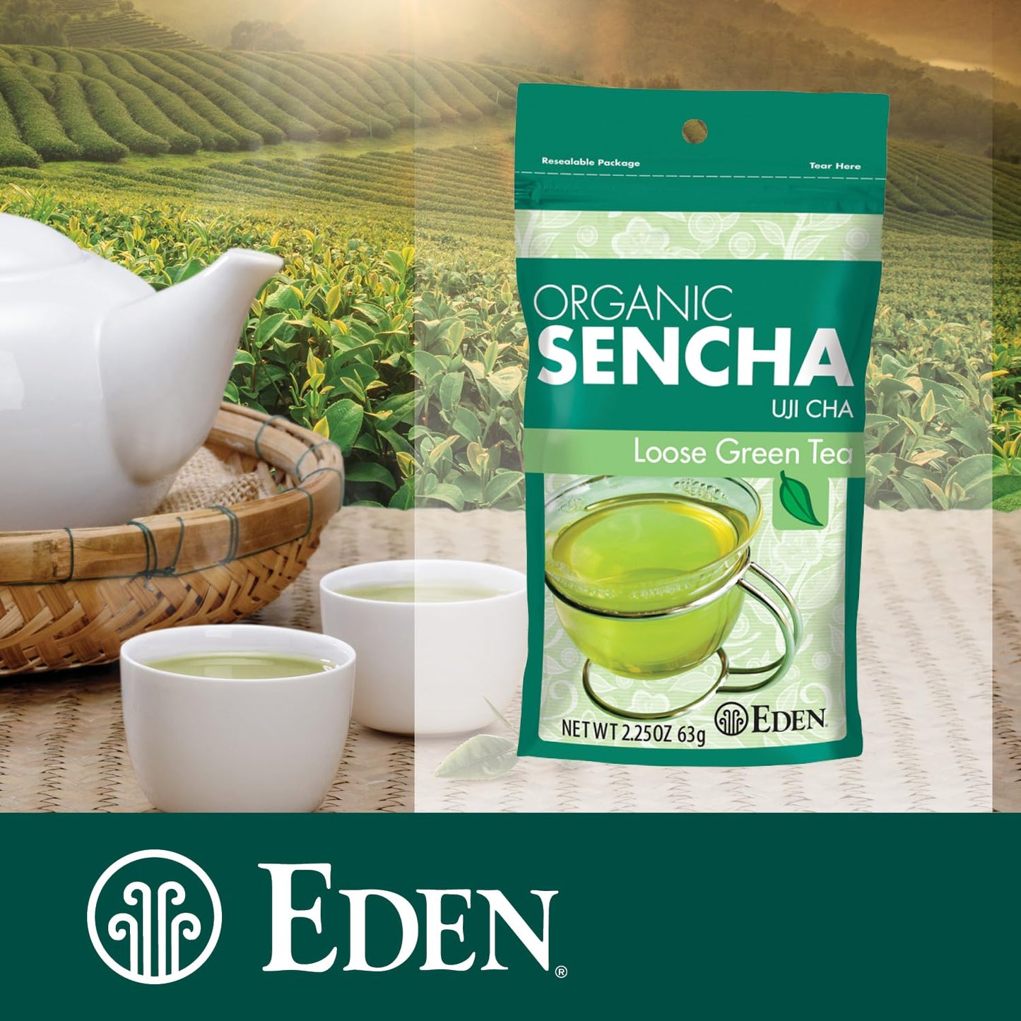 Eden Organic Japanese Sencha | Loose Leaf Green Tea | Highest Grade Uji Cha | Spring Leaves | 2.25 oz
