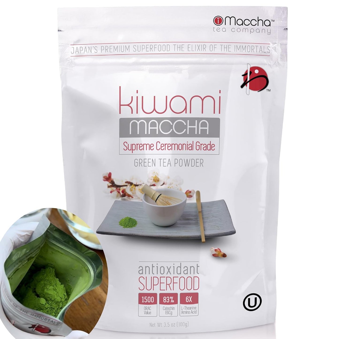 [iMaccha] Ceremonial Grade Matcha Green Tea Powder - 3.5 oz (100g) KIWAMI | Japanese matcha, first harvest. For tea ceremony, matcha latte, and daily health routines. No additives, non-GMO, gluten-free