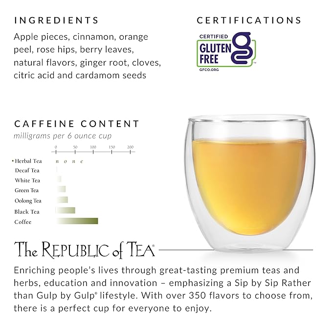 The Republic of Tea - Hot Apple Cider Tea, 36 Tea Bags, Tin | Harvest Herbal Blend | Caffeine-free (Pack of 2)