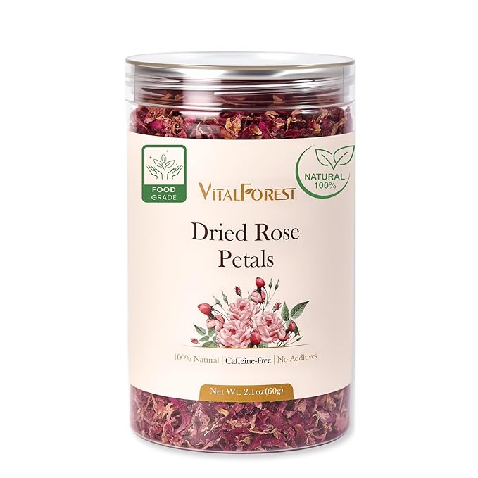 Dried Rose Petals Edible, 2.1oz (60g) Food Grade Rose Petals Tea– Culinary Roses Petals for Tea, Drinks, Baking & Cocktails